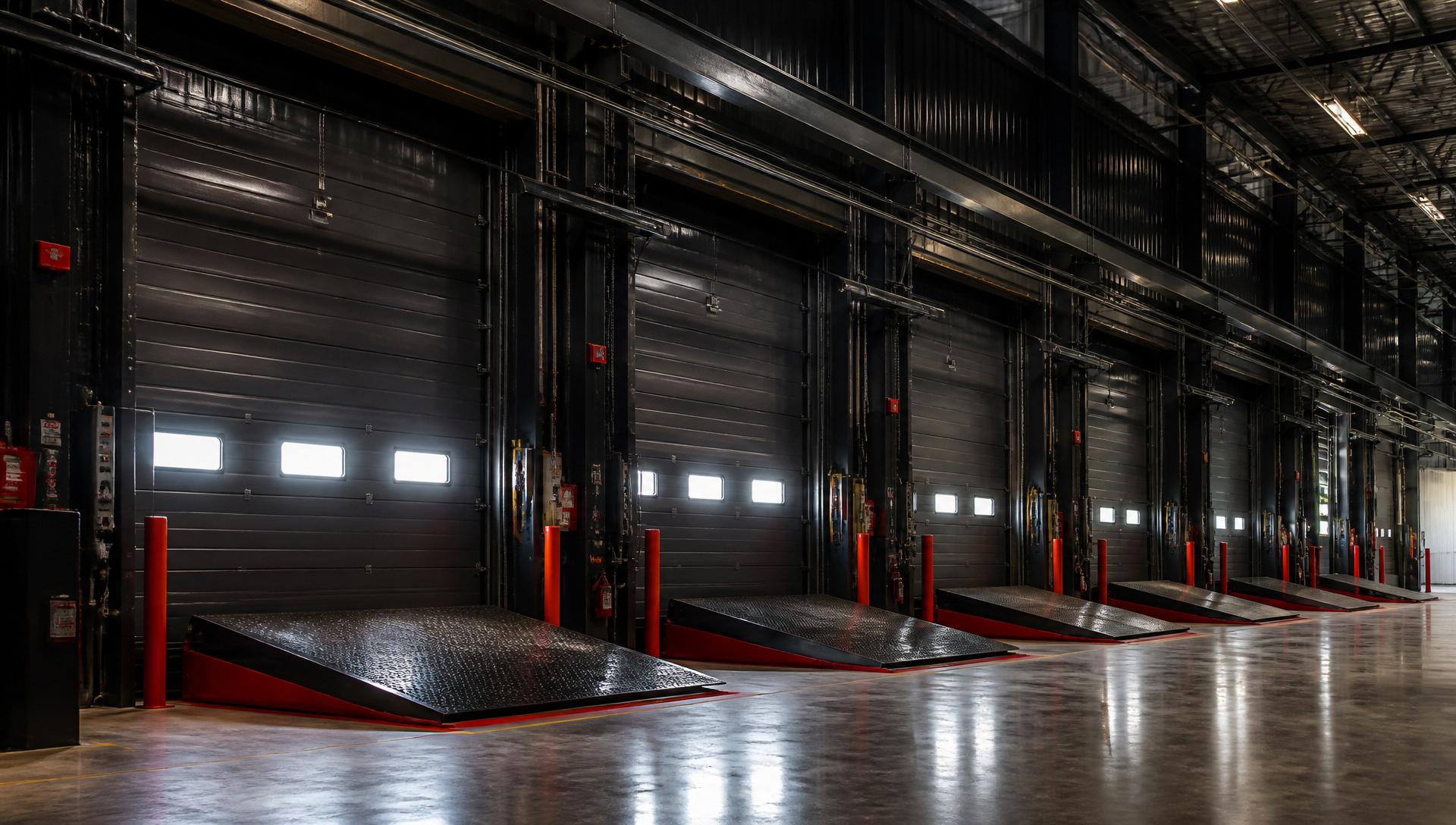 Industrial warehouse with overhead doors and loading dock equipment